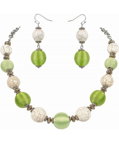 Simulated Turquoise Beads Strand Statement Necklace for Women with Earrings N0041White+Canary Yellow $9.68 Jewelry Sets