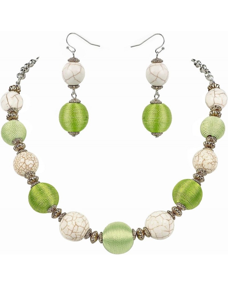 Simulated Turquoise Beads Strand Statement Necklace for Women with Earrings N0041White+Canary Yellow $9.68 Jewelry Sets