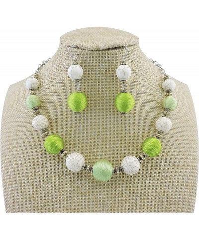 Simulated Turquoise Beads Strand Statement Necklace for Women with Earrings N0041White+Canary Yellow $9.68 Jewelry Sets