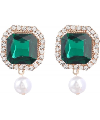 Hot Pink/Emerald Green/Gold/Silver Statement Earrings for Women Square Rhinestone Earrings with Pearl Dangle Drop Earrings Pa...