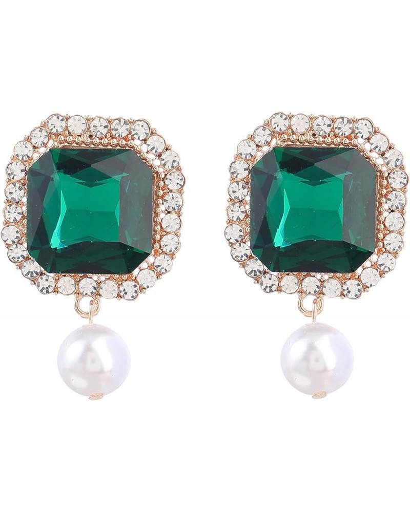 Hot Pink/Emerald Green/Gold/Silver Statement Earrings for Women Square Rhinestone Earrings with Pearl Dangle Drop Earrings Pa...