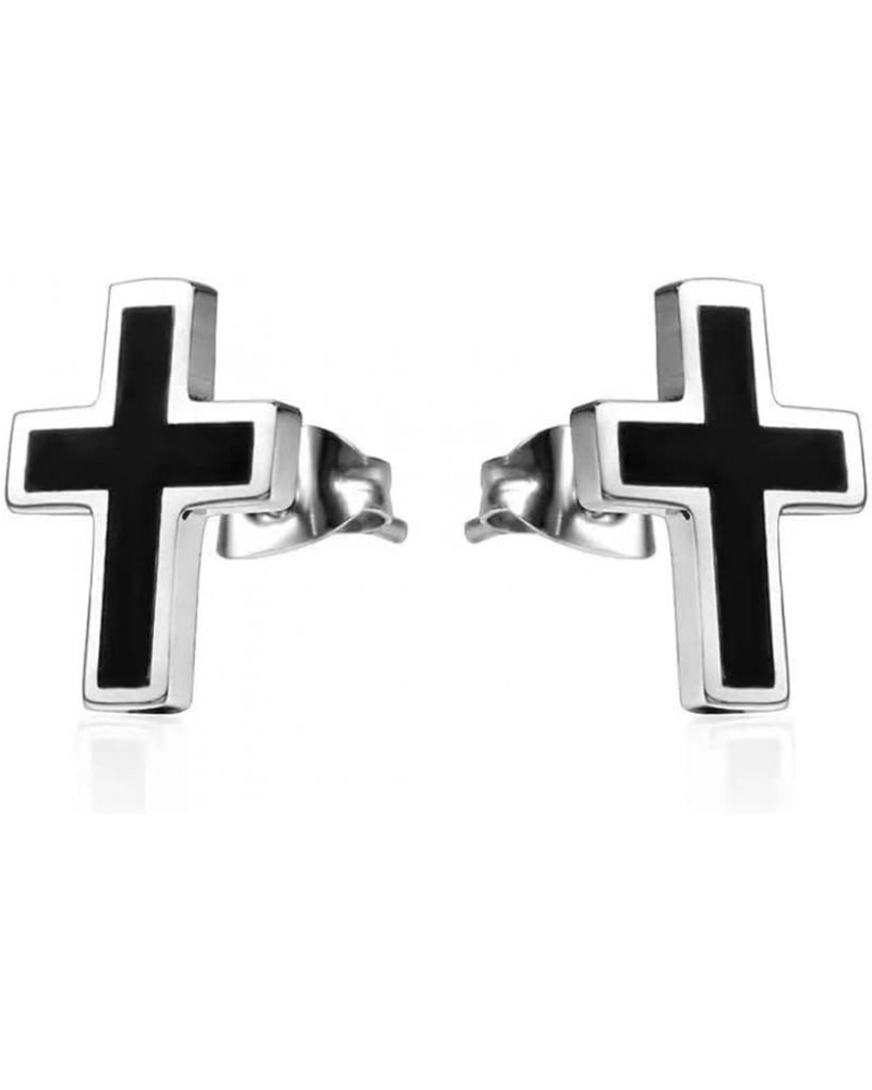 Stainless Steel Cross Stud Earrings Fashion Ear Studs Piercing Jewelry Gift $8.69 Earrings