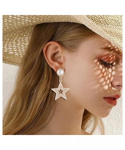 Star Earrings for Women Dangling Silver Star Earrings Dangle Rhinestone Star Earrings Sparkle Star Drop Earrings Big Star Dan...