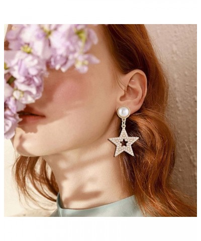 Star Earrings for Women Dangling Silver Star Earrings Dangle Rhinestone Star Earrings Sparkle Star Drop Earrings Big Star Dan...