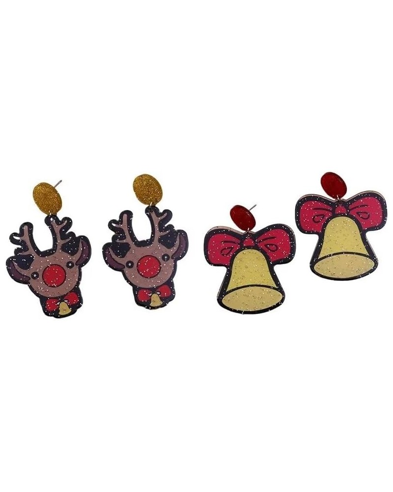 2 Pairs Christmas Stud Earrings Cute Funny Acrylic Christmas Tree Snowflake Bell Deer Drop Dangle Earrings For Women Girls Co...