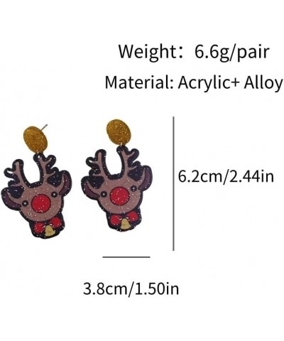 2 Pairs Christmas Stud Earrings Cute Funny Acrylic Christmas Tree Snowflake Bell Deer Drop Dangle Earrings For Women Girls Co...