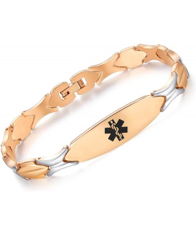 Fashion Shiny medical alert bracelet with Free Engraving Stainless steel Medical id bracelet for Women GOLD 8.5 Inches $17.10...