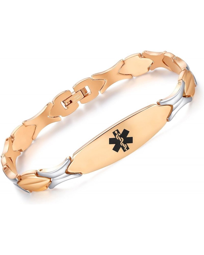 Fashion Shiny medical alert bracelet with Free Engraving Stainless steel Medical id bracelet for Women GOLD 8.5 Inches $17.10...