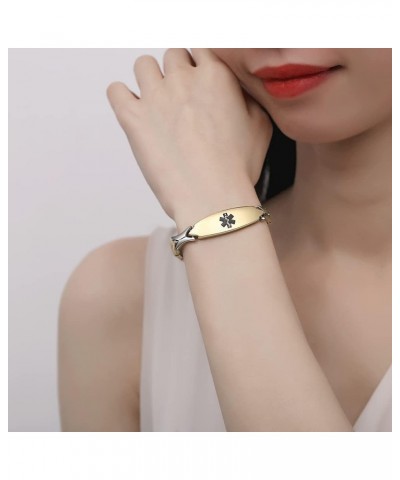 Fashion Shiny medical alert bracelet with Free Engraving Stainless steel Medical id bracelet for Women GOLD 8.5 Inches $17.10...