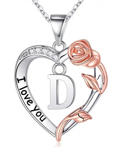 Rose Heart Initial Necklaces for Women Girls - I Love You Heart Initial Pendant Necklace Jewelry Birthday Gifts for Women Val...