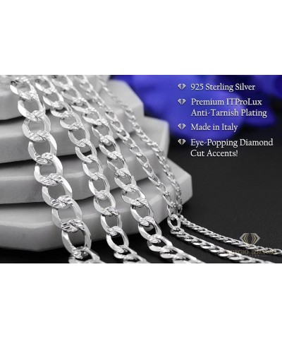 925 Italian Sterling Silver 2.5mm - 10.5mm Solid Cuban Diamond Cut Chain, ITProLux Curb Link Pave Necklace 6.5mm (Bracelet) $...