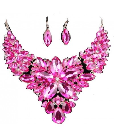 Women Wedding Jewelry Set Crystal Flower Luxury Bridal Necklace Earring Rose Red $12.75 Jewelry Sets