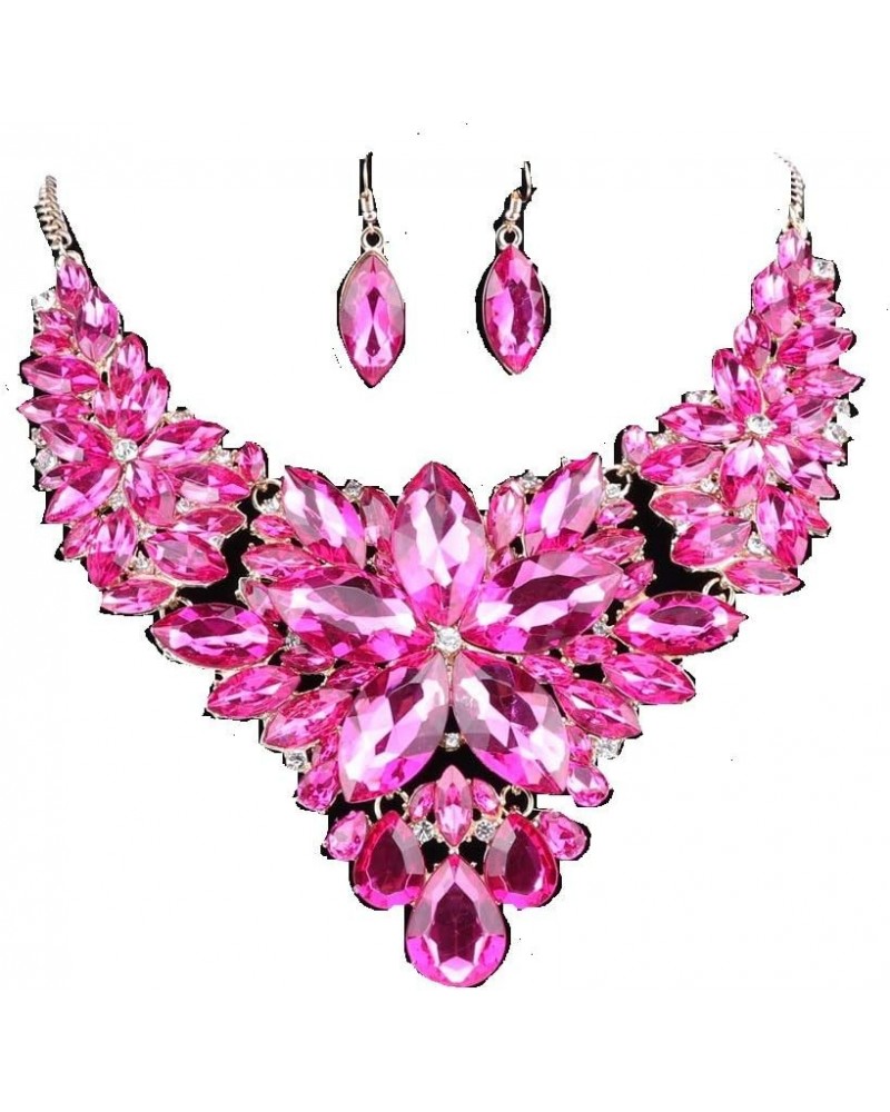 Women Wedding Jewelry Set Crystal Flower Luxury Bridal Necklace Earring Rose Red $12.75 Jewelry Sets