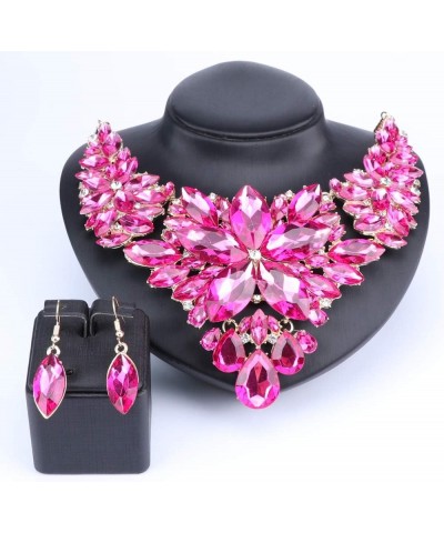 Women Wedding Jewelry Set Crystal Flower Luxury Bridal Necklace Earring Rose Red $12.75 Jewelry Sets