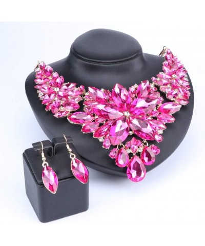 Women Wedding Jewelry Set Crystal Flower Luxury Bridal Necklace Earring Rose Red $12.75 Jewelry Sets