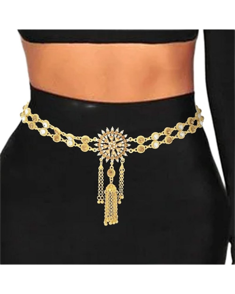 Boho Rhinestone Waist Chain Belt Crystal Layered Gold Belly Chains Sun Pendant Adjustable Bikini Dress Chain Belts Body Jewel...