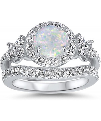 His Hers Wedding Set White Opal Bridal Engagement Ring Set Matching Titanium Sterling Silver Bands His 13 - Her 10 $51.29 Sets