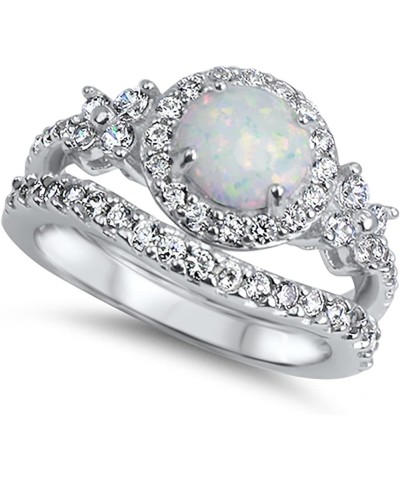 His Hers Wedding Set White Opal Bridal Engagement Ring Set Matching Titanium Sterling Silver Bands His 13 - Her 10 $51.29 Sets