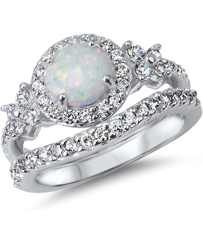 His Hers Wedding Set White Opal Bridal Engagement Ring Set Matching Titanium Sterling Silver Bands His 13 - Her 10 $51.29 Sets