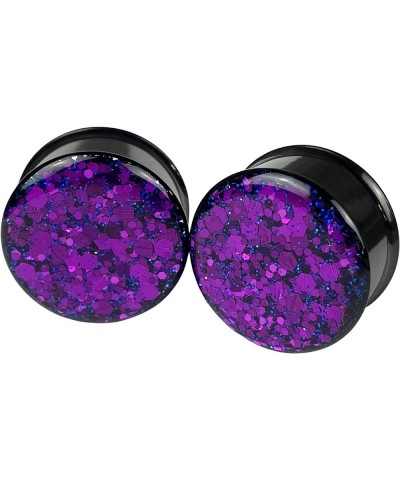 Pair of Black Steel Double Flare Plugs with Purple Chunky Glitter (MTO-041) 1-7/8" (47mm) $12.82 Body Jewelry