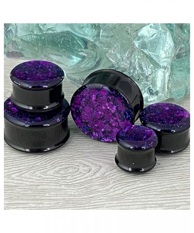 Pair of Black Steel Double Flare Plugs with Purple Chunky Glitter (MTO-041) 1-7/8" (47mm) $12.82 Body Jewelry