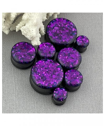 Pair of Black Steel Double Flare Plugs with Purple Chunky Glitter (MTO-041) 1-7/8" (47mm) $12.82 Body Jewelry