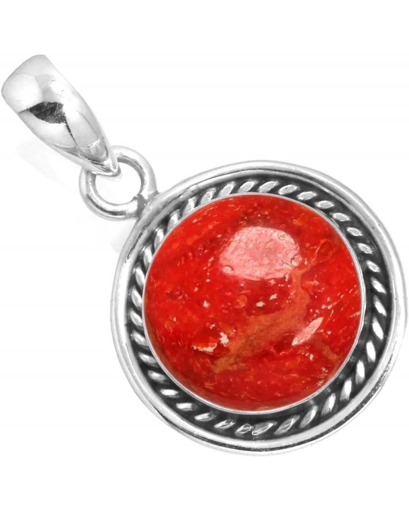 925 Sterling Silver Handmade Pendant for Women 12 MM Round Gemstone Fashion Jewelry for Gift (99517_P) Sponge Coral $20.15 Pe...