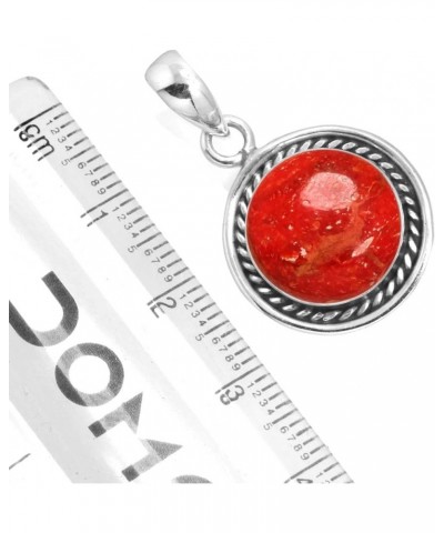 925 Sterling Silver Handmade Pendant for Women 12 MM Round Gemstone Fashion Jewelry for Gift (99517_P) Sponge Coral $20.15 Pe...