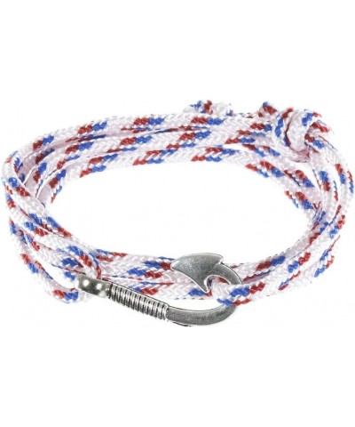 Women's Adjustable Nautical Anchor and Fish Hook Wrap Cuff Bracelets - Made of Nylon Rope Red White Blue - Silver Fish Hook $...