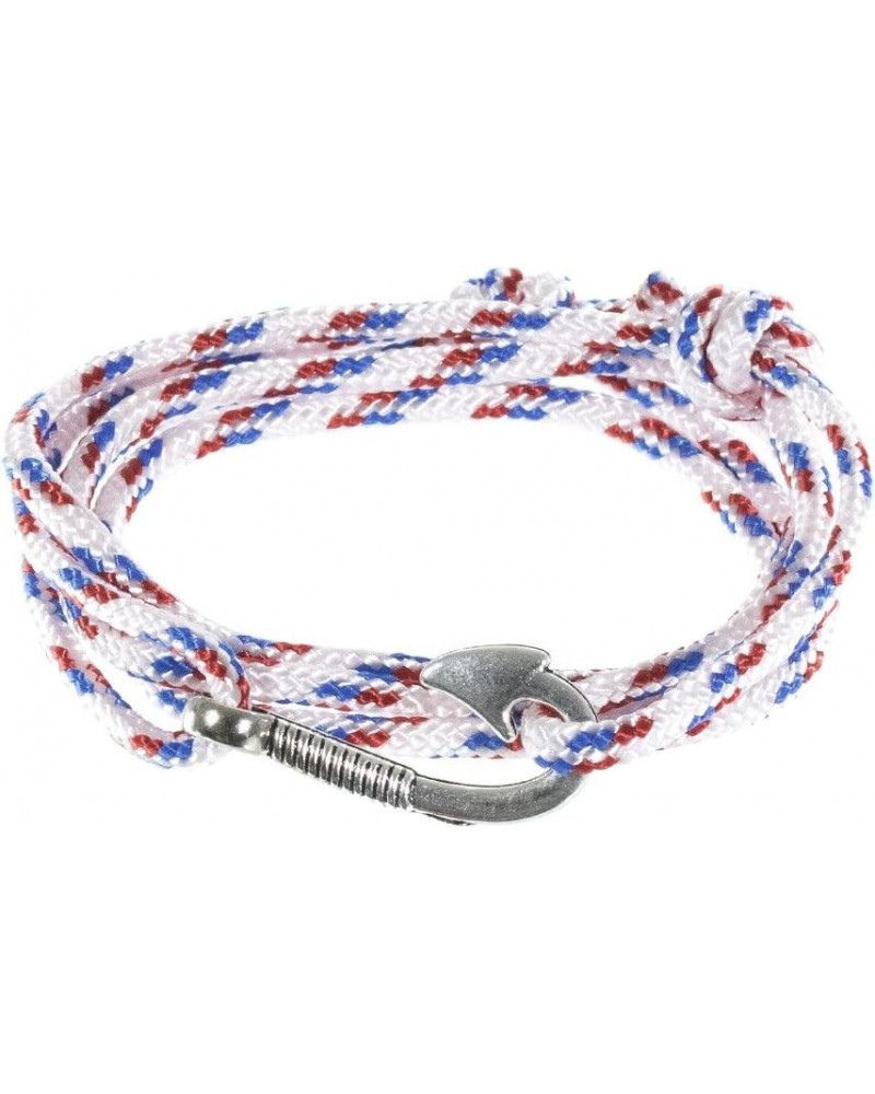 Women's Adjustable Nautical Anchor and Fish Hook Wrap Cuff Bracelets - Made of Nylon Rope Red White Blue - Silver Fish Hook $...