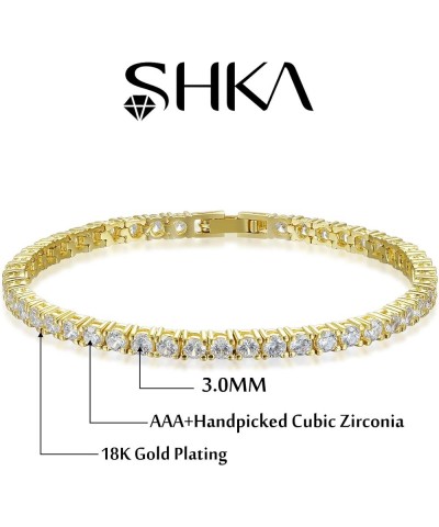 AAA + 3.0mm Cubic Zirconia | 18K Gold Plated Ladies Tennis Bracelet CZ Bracelet | 6.5 inch-7.5 inch Gold 6.5 Inch $8.32 Brace...