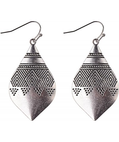 Bohemian Hammered & Engraved Silver Earrings for Women Girls Unique Handmade Vintage Boho Carved Texture Pattern Dangle Drop ...