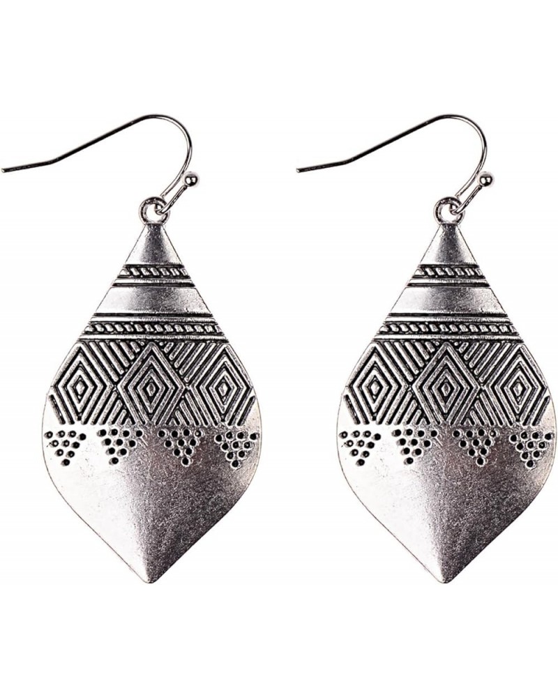 Bohemian Hammered & Engraved Silver Earrings for Women Girls Unique Handmade Vintage Boho Carved Texture Pattern Dangle Drop ...