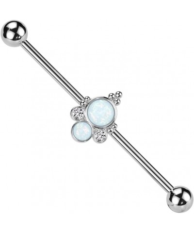 14 Gauge 316L Surgical Steel Baguette Double Opal and Double Round CZ Industrial Barbell Steel/Opal White $10.00 Body Jewelry