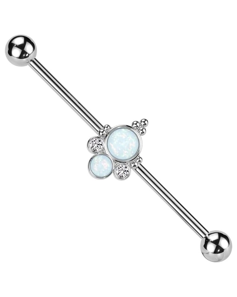 14 Gauge 316L Surgical Steel Baguette Double Opal and Double Round CZ Industrial Barbell Steel/Opal White $10.00 Body Jewelry