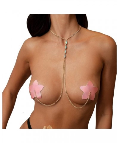 Sexy Bra Body Chain Nipple Pasties Crystal Choker Reusable Nipple Cover Stickers Necklace Festival Body Jewelry Pink $10.25 B...