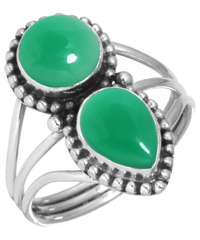 925 Sterling Silver Handmade Ring for Women Two Gemstone Boho Silver Jewelry for Gift (99001_R) Green Onyx $17.71 Rings