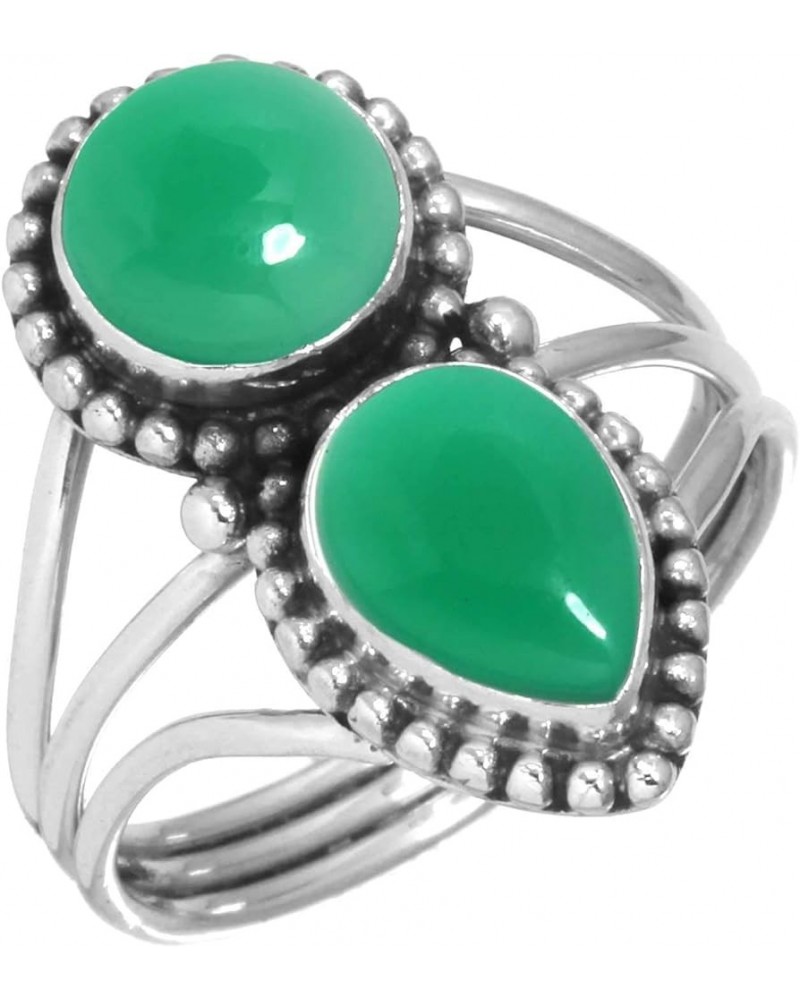 925 Sterling Silver Handmade Ring for Women Two Gemstone Boho Silver Jewelry for Gift (99001_R) Green Onyx $17.71 Rings