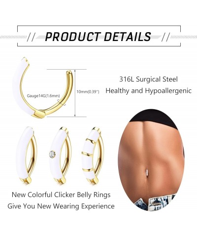 3Pcs 14G New Colorful Clicker Belly Ring 316L Surgical Steel Belly Button Ring Navel Rings Belly Piercing Jewelry White $8.99...