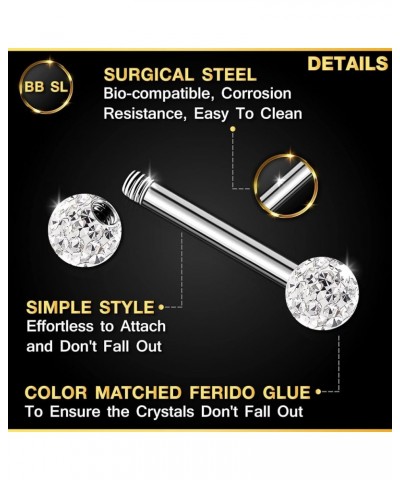 2PCS Surgical Steel Straight Barbell 16g 5/16 8mm 3mm Crystal Ball Tragus Earrings Cartilage Piercing Jewelry See More Colors...