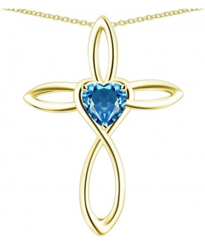 14k Yellow Gold Infinity Love Cross with Heart Stone Pendant Necklace Blue Topaz Yellow Gold $146.24 Necklaces