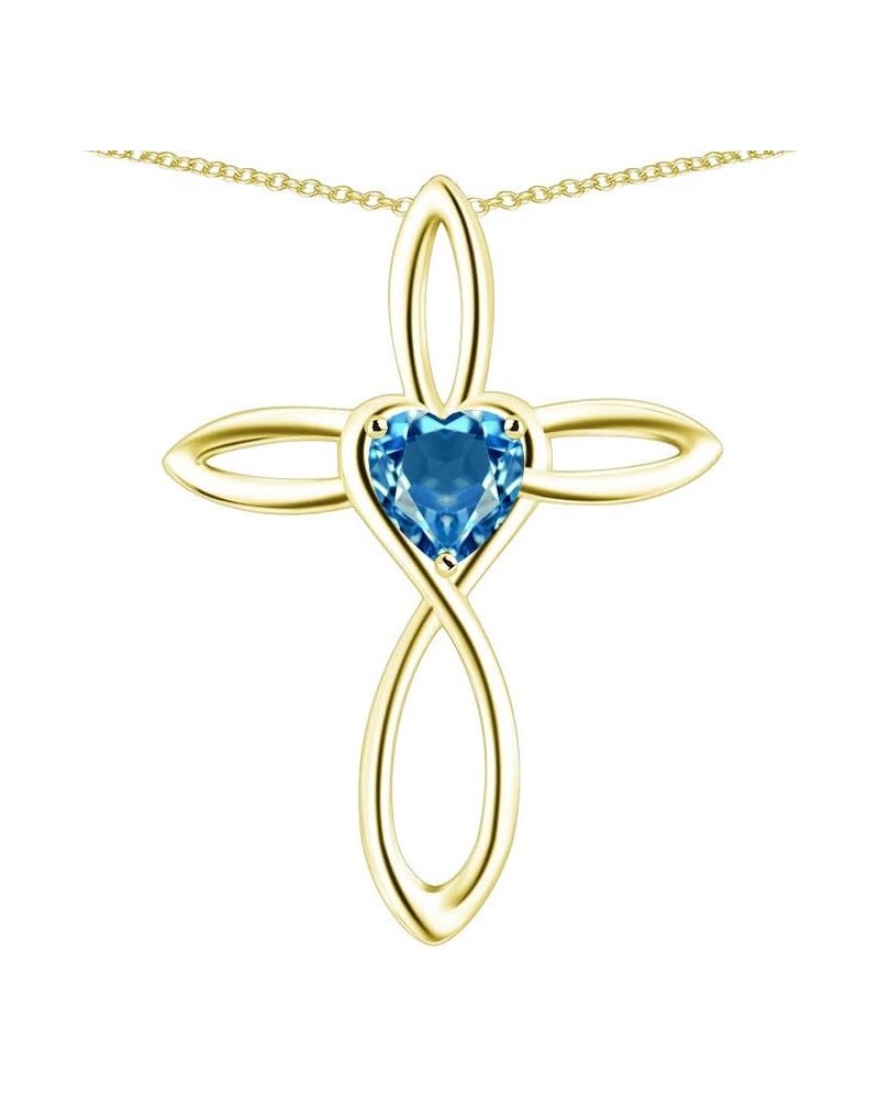 14k Yellow Gold Infinity Love Cross with Heart Stone Pendant Necklace Blue Topaz Yellow Gold $146.24 Necklaces