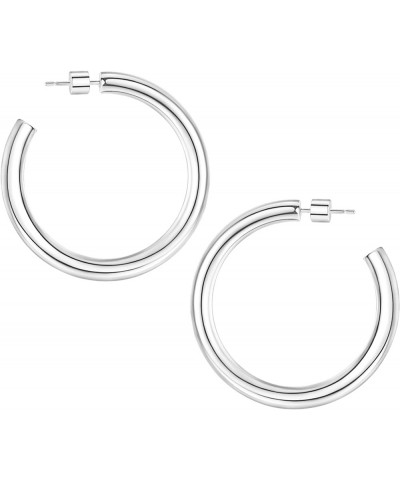 Gold Hoop Earrings for Women 14K Gold Plated Hoops Chunky Open Hoops Earrings Lightweight 45mm-Silver Plated $9.68 Earrings