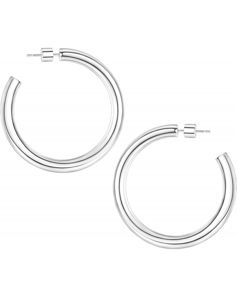 Gold Hoop Earrings for Women 14K Gold Plated Hoops Chunky Open Hoops Earrings Lightweight 45mm-Silver Plated $9.68 Earrings