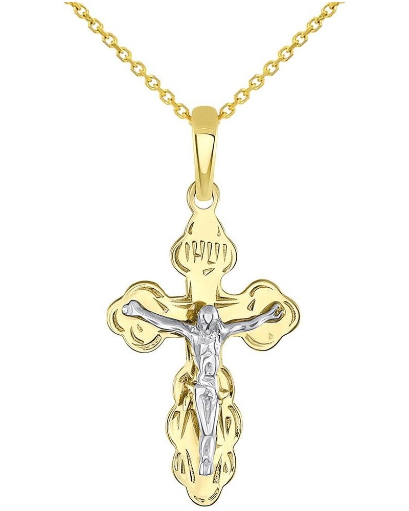 Solid 14k Two Tone Gold Eastern Orthodox Cross Save and Protect Crucifix Pendant Necklace 20.0 Inches $54.00 Necklaces