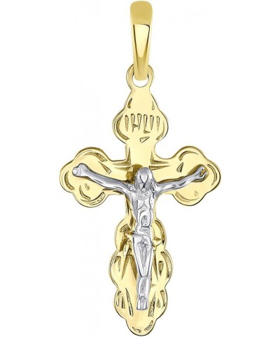 Solid 14k Two Tone Gold Eastern Orthodox Cross Save and Protect Crucifix Pendant Necklace 20.0 Inches $54.00 Necklaces