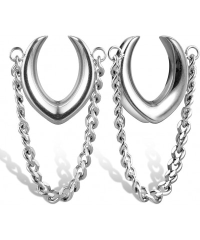 1 Pair Classic Saddle Gauges with Chain for Stretched Ears Hypoallergenic 316 Stainless Steel Ear cuff Tunels plugs 00G 8mm-2...