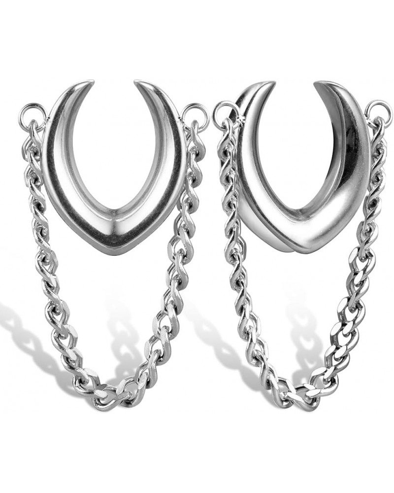 1 Pair Classic Saddle Gauges with Chain for Stretched Ears Hypoallergenic 316 Stainless Steel Ear cuff Tunels plugs 00G 8mm-2...