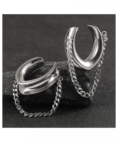 1 Pair Classic Saddle Gauges with Chain for Stretched Ears Hypoallergenic 316 Stainless Steel Ear cuff Tunels plugs 00G 8mm-2...