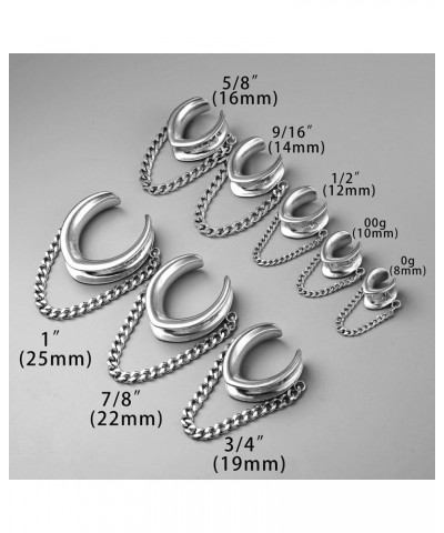 1 Pair Classic Saddle Gauges with Chain for Stretched Ears Hypoallergenic 316 Stainless Steel Ear cuff Tunels plugs 00G 8mm-2...